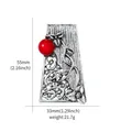 Vintage silver-colored leaf brooch with red bead detailing, 55mm height - Antique Silver Trapezoid Floral Red Bead (XD10415)