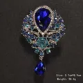 Elegant royal blue and turquoise rhinestone teardrop brooch for vintage dresses and suits. - Blue Gemstone Symmetrical Style (XD7406-3)