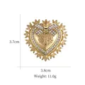 Vintage gold heart brooch with rhinestone bow and baroque pattern details - Baroque Heart Leaf Badge (XD10525)