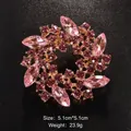 Elegant pink crystal flower wreath alloy brooch pin for women garment accessories - 5.1x5.1cm / Gold Pink