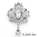 Elegant silver-tone rhinestone crystal brooch with pear-shaped drop pendant 9.5x7cm - Silver Water Drop Rhinestone Style (XD145-1)