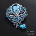 Elegant blue water drop crystal brooch with intricate rhinestone floral design in retro style - Flowery Blue Sapphire Mobile Style (XD7406-4)