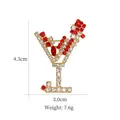 Elegant martini glass shaped brooch with red and white rhinestones in a gold tone finish - Cocktail Martini Rhinestone Style (XD10509)