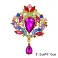Elegant gold-tone brooch with vibrant multi-colored teardrop crystals, 9.5x7.0cm size. - Colorful Water Drop Rhinestone Style (XD145-7)