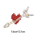 Elegant vintage gold heart arrow brooch with red rhinestones and pearls, 7.6cm x 2.7cm size - Baroque Arrow Through Heart Leaf (XD10505)