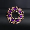 Elegant purple crystal flower wreath brooch pin with gold-toned alloy for women fashion - KC Gold Purple