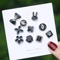 Elegant set of black enamel decorative safety pins and buttons for women's cardigans - Black