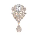 Elegant gold-tone brooch pin with clear teardrop crystals and floral rhinestones. - Korean Vintage Floral Style (XD7596-3 Gold White)