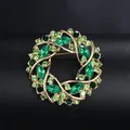 Elegant green crystal wreath brooch pin in gold-toned alloy finish for women - KC Gold Green