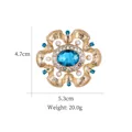 Vintage gold baroque brooch with blue gemstone and white pearls in leaf badge design - Blue Stone Baroque Leaf Edge (XD10476)