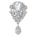 Elegant silver-tone teardrop crystal brooch with sparkling clear rhinestones for suits - Silver Base Water Drop Clear Rhinestone Style (XD7596-1)