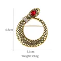 Vintage golden snake brooch with red gemstone and crystal details, 6.5x5.1cm size. - Antique Gold Snake Ruby Ouroboros (XD9445-1)