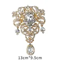 Elegant ornate vintage crystal teardrop brooch in gold-tone finish for suits and coats - Gold Palace Style Three Pendants Style (XD7720-2)