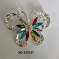 Close-up macro view of a silver-tone butterfly brooch with vibrant colorful marquise crystals - Colorful Butterfly Style (XD825257)