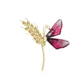 Elegant butterfly on golden wheat stalk brooch with purple wings and yellow crystals - Red Wing Wheat (XD825347-2)