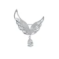 Elegant silver angel wing brooch pin featuring sparkling zircons and teardrop pendant - Silver