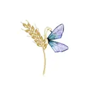 Luxury golden wheat ear brooch with blue gradient butterfly wing for elegant suits - Blue Wing Wheat (XD825347-3)
