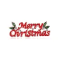 Elegant red enamel Merry Christmas brooch pin with green holly leaves and sparkly rhinestones - Merry Christmas Style (xd7448)