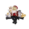 Detailed Christmas Santa Claus brooch pin with forest animals, colorful enamel and rhinestones - Santa and Animals Style (xd7442)