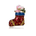 Vintage Christmas stocking brooch with red enamel and sparkling amber rhinestones - Christmas Stocking Style (xd7428)