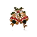 Elegant Christmas double bell brooch with red and green rhinestones for holiday parties - Double Bells Style (xd7445)