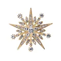 Elegant gold-tone snowflake starburst brooch with clear sparkling rhinestones for suits - Snowflake Star Style (XD9077-1)