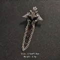 Vintage double-headed eagle brooch with black crystals and hanging chain - 3.5cm*7.8cm / Silver Double-Headed Eagle
