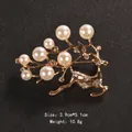 Elegant gold-tone deer brooch with white pearls and sparkling crystals for women - Golden Elk Style (XD7199-2)