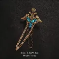 Vintage gold double-headed eagle brooch badge with blue stones and dangling chains - 3.5cm*7.8cm / Gold Double-Headed Eagle