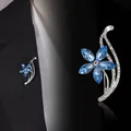 Elegant blue crystal flower brooch with silver-tone rhinestones shown on suit lapel - Blue Marquise Crystal Flower Brooch / Normal Specification / Blue Five-Petal Flower (Silver)