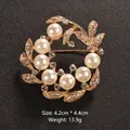 Exquisite gold-tone floral wreath brooch with pearls and crystals for suits and dresses - Gold Pearl Wreath Style (XD7202-1)