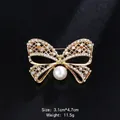 Elegant gold-tone bowknot brooch featuring a large pearl and sparkling rhinestones - Hollow Bowknot Rhinestone Large Pearl (XD10973) / 3.1x4.7cm / Hollow Pave Large Pearl (Gold)