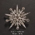 Elegant oversized silver-plated snowflake brooch pin adorned with sparkling clear crystals - Radial Star Style (XD9077) / Silver