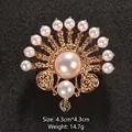 Exquisite elegant gold-tone sunburst brooch pin adorned with pearls and rhinestones detail - Sunflower Pearl Style (XD10446)