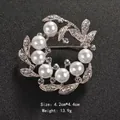 Elegant silver pearl wreath brooch with floral rhinestones for women suit and dress accessory - Silver Pearl Wreath Style (XD7202-2)