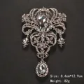 Elegant exaggerated vintage silver crystal wing brooch with large teardrop pendants - Exaggerated British Large Wing Style (XD7720)