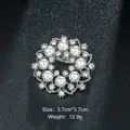 Elegant silver-toned circular pearl and rhinestone wreath brooch pin for women suits - Round Pearl Wreath Style (XD8796) / Silver