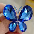 Exquisite blue teardrop crystal butterfly brooch pin with gold finish for women's outfits - Dark Blue Crystal Look Butterfly Style (XD10872-3)