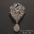 Vintage style crystal waterdrop brooch with sparkling teardrop dangle and silver finish - Pear Shaped Large Diamond Hanging Style (XD7596)