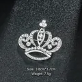 Silver crown-shaped brooch inlaid with sparkling rhinestones, 3.8x3.7cm, 7.5g weight - Crown Shape (XD7634) / Silver