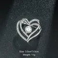 Elegant silver heart-shaped brooch with white pearl and crystals, size 3.5x3.5cm - Hollow Heart Pearl Style (XD9140) / Silver