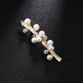 Elegant pearl and rhinestone floral branch brooch in golden finish for women's fashion - Golden Branch Pearl Style (XD7691-2)