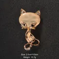 Elegant cat eye stone kitten brooch in gold finish with sparkling rhinestones decoration - Cute Cat Shape (XD5694)