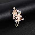 Elegant floral brooch pin with cat-eye stone petals and colorful rhinestones for women - Colorful Flower Cluster (XD4485)