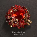 Elegant red crystal flower brooch for sweaters and suits, featuring a large oval centerpiece - Red Gemstone Floral (XD6388)