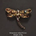 Exquisite antique gold dragonfly brooch inlaid with amber and champagne crystals for coats - Amber Rhinestone Dragonfly Style (XD8295-2)