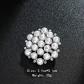 Elegant circular white pearl and rhinestone brooch pin for women's suits - Round Floral Cluster Style (XD8757) / Silver