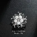 Elegant silver floral pearl brooch with sparkling rhinestone accents for women dresses - Floral Pearl Style (XD8857) / Silver