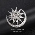 Star and moon shaped silver brooch pin inlaid with sparkling white rhinestones for women - Star and Moon Style (XD9268) / Silver