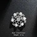 Elegant silver-toned flower pearl brooch with sparkling crystals and a secure pin back - Artificial Pearl Floral Style (XD8850) / Silver